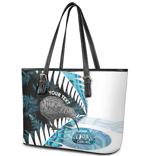 New Zealand Silver Fern Curling Personalised Leather Tote Bag Aotearoa Kiwi Ponga Paua Shell Version - Aussie Hoodie