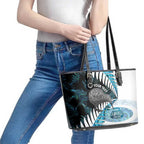 New Zealand Silver Fern Curling Personalised Leather Tote Bag Aotearoa Kiwi Ponga Paua Shell Version - Aussie Hoodie