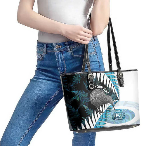 New Zealand Silver Fern Curling Personalised Leather Tote Bag Aotearoa Kiwi Ponga Paua Shell Version - Aussie Hoodie