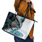 New Zealand Silver Fern Curling Personalised Leather Tote Bag Aotearoa Kiwi Ponga Paua Shell Version - Aussie Hoodie