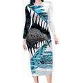 New Zealand Silver Fern Curling Personalised Long Sleeve Bodycon Dress Aotearoa Kiwi Ponga Paua Shell Version - Aussie Hoodie
