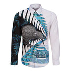 New Zealand Silver Fern Curling Personalised Long Sleeve Button Shirt Aotearoa Kiwi Ponga Paua Shell Version - Aussie Hoodie