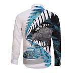 New Zealand Silver Fern Curling Personalised Long Sleeve Button Shirt Aotearoa Kiwi Ponga Paua Shell Version - Aussie Hoodie