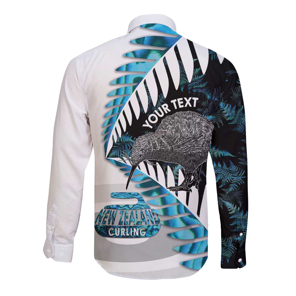 New Zealand Silver Fern Curling Personalised Long Sleeve Button Shirt Aotearoa Kiwi Ponga Paua Shell Version - Aussie Hoodie