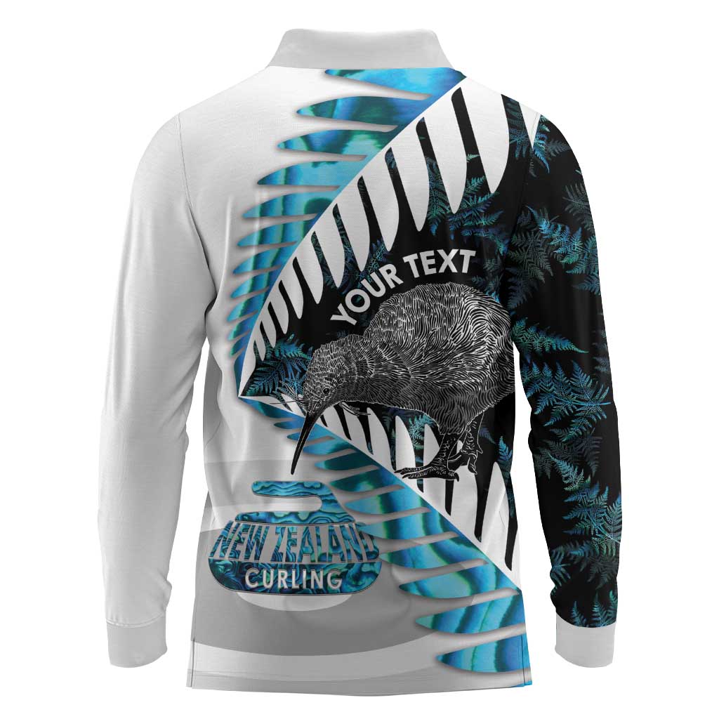 New Zealand Silver Fern Curling Personalised Long Sleeve Polo Shirt Aotearoa Kiwi Ponga Paua Shell Version - Aussie Hoodie