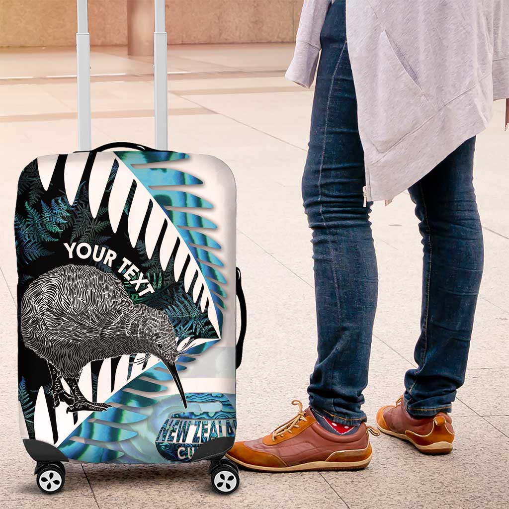 New Zealand Silver Fern Curling Personalised Luggage Cover Aotearoa Kiwi Ponga Paua Shell Version - Aussie Hoodie