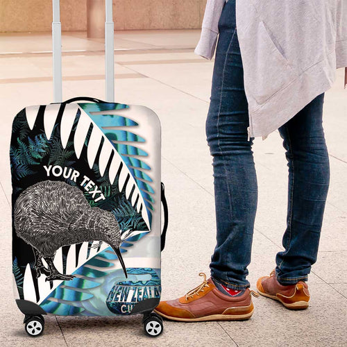 New Zealand Silver Fern Curling Personalised Luggage Cover Aotearoa Kiwi Ponga Paua Shell Version - Aussie Hoodie