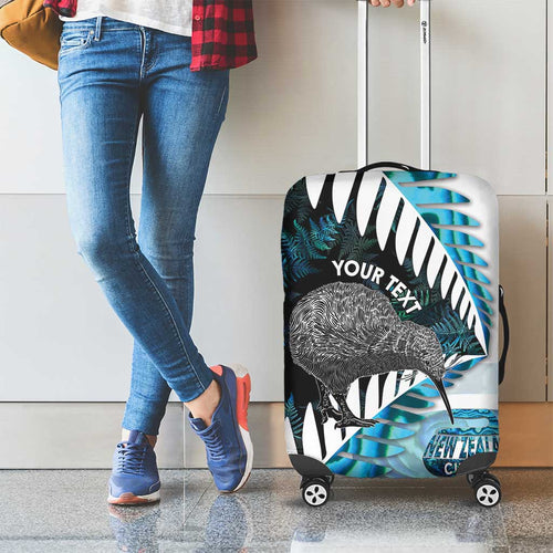 New Zealand Silver Fern Curling Personalised Luggage Cover Aotearoa Kiwi Ponga Paua Shell Version - Aussie Hoodie