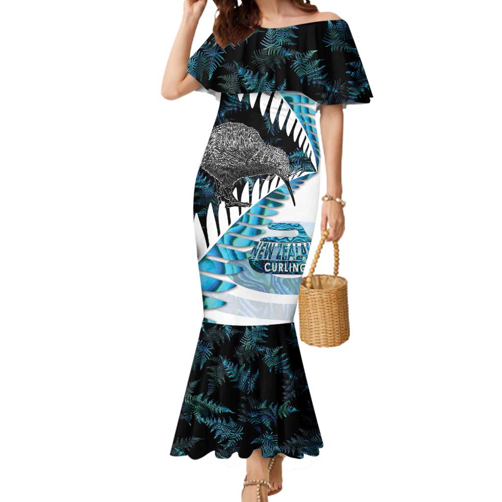 New Zealand Silver Fern Curling Personalised Mermaid Dress Aotearoa Kiwi Ponga Paua Shell Version - Aussie Hoodie