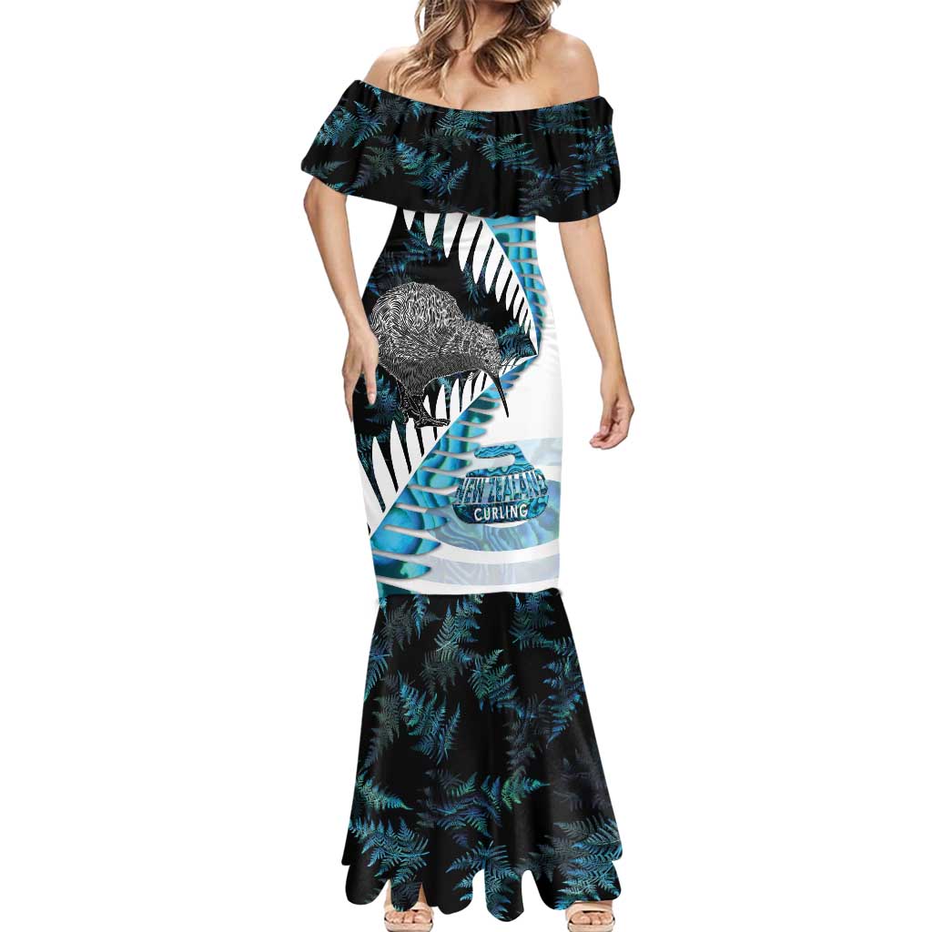 New Zealand Silver Fern Curling Personalised Mermaid Dress Aotearoa Kiwi Ponga Paua Shell Version - Aussie Hoodie