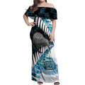 New Zealand Silver Fern Curling Personalised Off Shoulder Maxi Dress Aotearoa Kiwi Ponga Paua Shell Version - Aussie Hoodie