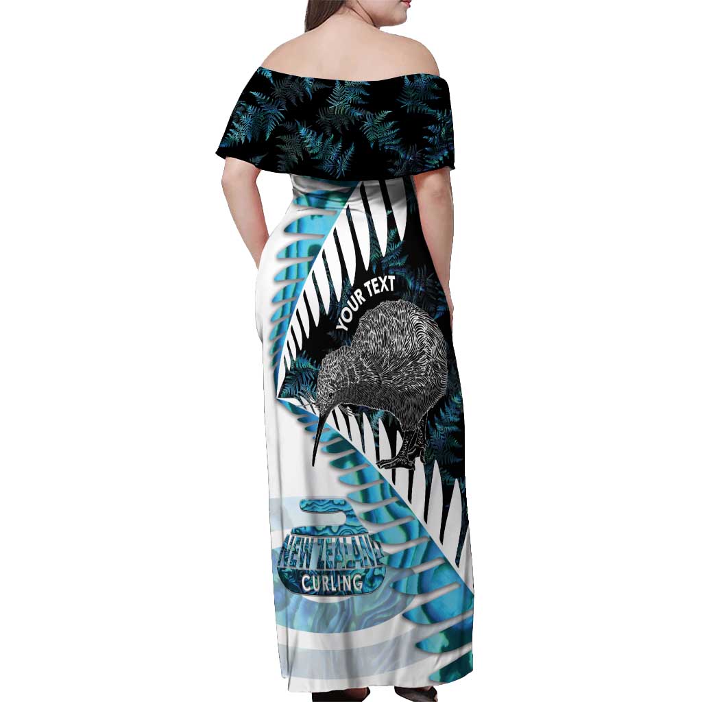 New Zealand Silver Fern Curling Personalised Off Shoulder Maxi Dress Aotearoa Kiwi Ponga Paua Shell Version - Aussie Hoodie