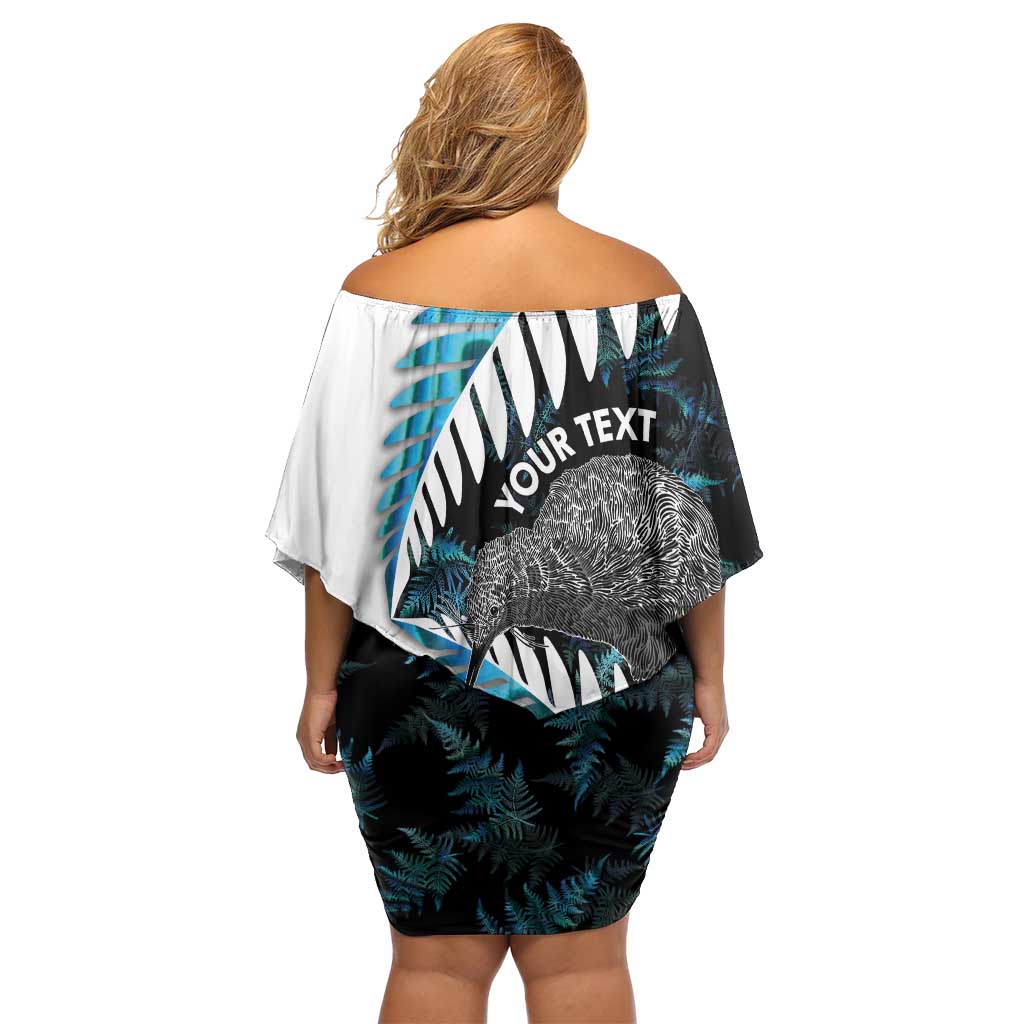 New Zealand Silver Fern Curling Personalised Off Shoulder Short Dress Aotearoa Kiwi Ponga Paua Shell Version - Aussie Hoodie