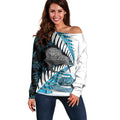 New Zealand Silver Fern Curling Personalised Off Shoulder Sweater Aotearoa Kiwi Ponga Paua Shell Version - Aussie Hoodie