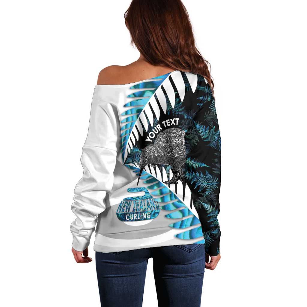 New Zealand Silver Fern Curling Personalised Off Shoulder Sweater Aotearoa Kiwi Ponga Paua Shell Version - Aussie Hoodie