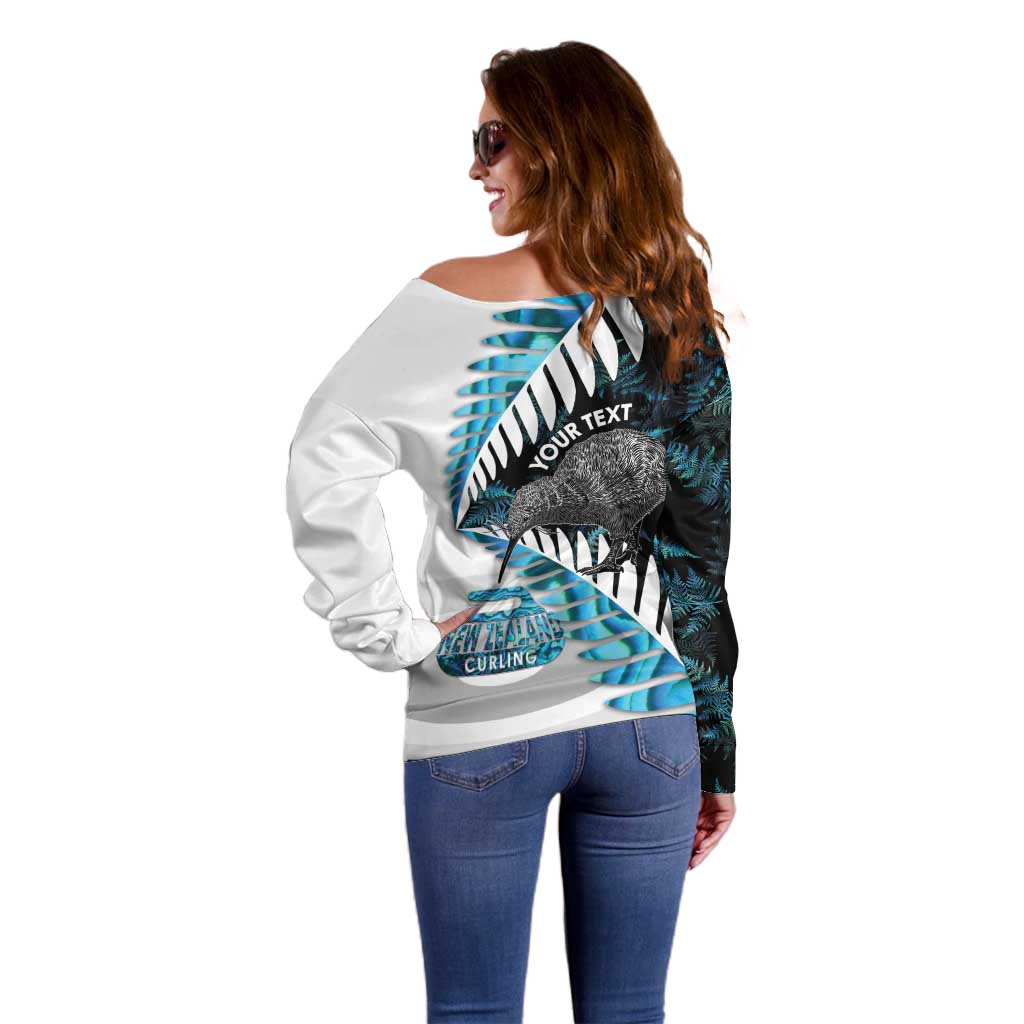 New Zealand Silver Fern Curling Personalised Off Shoulder Sweater Aotearoa Kiwi Ponga Paua Shell Version - Aussie Hoodie