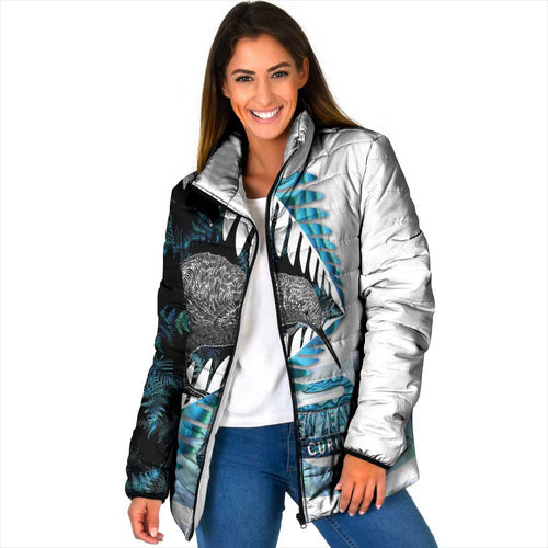 New Zealand Silver Fern Curling Personalised Padded Jacket Aotearoa Kiwi Ponga Paua Shell Version - Aussie Hoodie