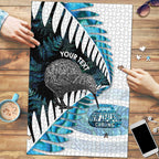 New Zealand Silver Fern Curling Personalised Puzzle Aotearoa Kiwi Ponga Paua Shell Version - Aussie Hoodie