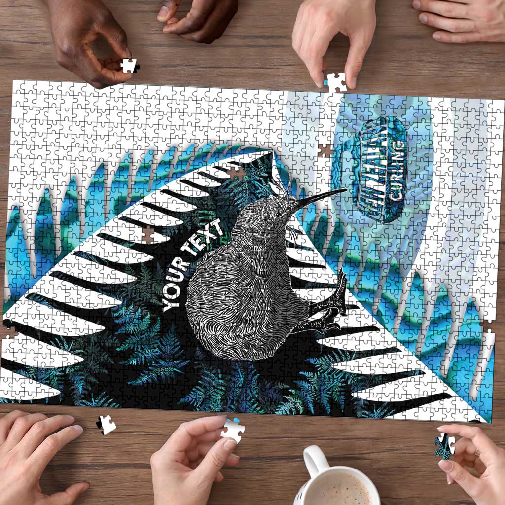 New Zealand Silver Fern Curling Personalised Puzzle Aotearoa Kiwi Ponga Paua Shell Version - Aussie Hoodie