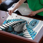 New Zealand Silver Fern Curling Personalised Puzzle Aotearoa Kiwi Ponga Paua Shell Version - Aussie Hoodie