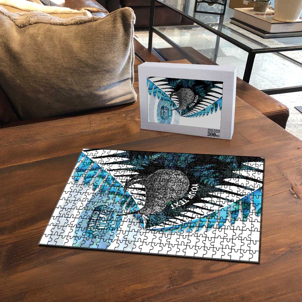 New Zealand Silver Fern Curling Personalised Puzzle Aotearoa Kiwi Ponga Paua Shell Version - Aussie Hoodie
