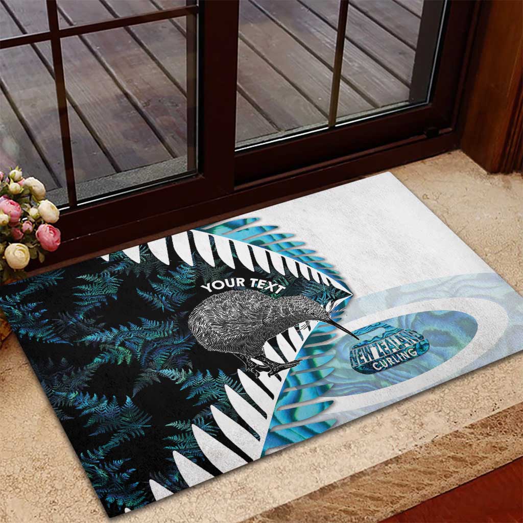 New Zealand Silver Fern Curling Personalised Rubber Doormat Aotearoa Kiwi Ponga Paua Shell Version - Aussie Hoodie