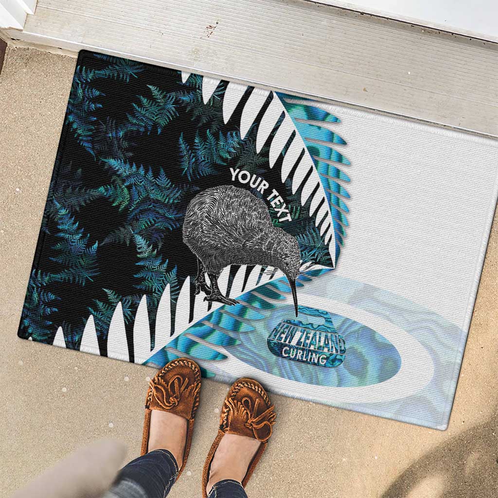 New Zealand Silver Fern Curling Personalised Rubber Doormat Aotearoa Kiwi Ponga Paua Shell Version - Aussie Hoodie
