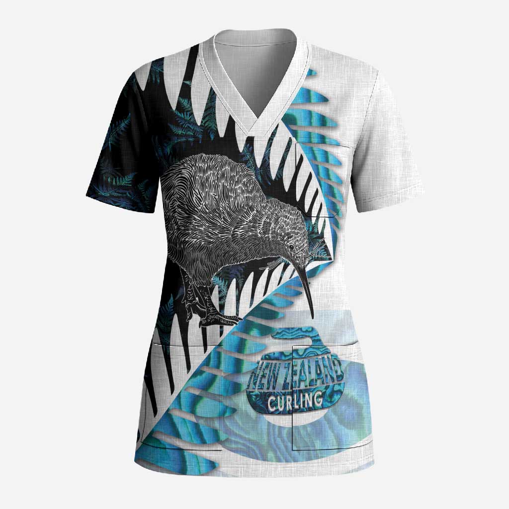 New Zealand Silver Fern Curling Personalised Scrub Top Aotearoa Kiwi Ponga Paua Shell Version - Aussie Hoodie