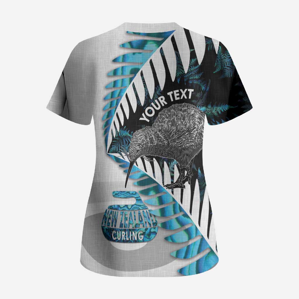New Zealand Silver Fern Curling Personalised Scrub Top Aotearoa Kiwi Ponga Paua Shell Version - Aussie Hoodie