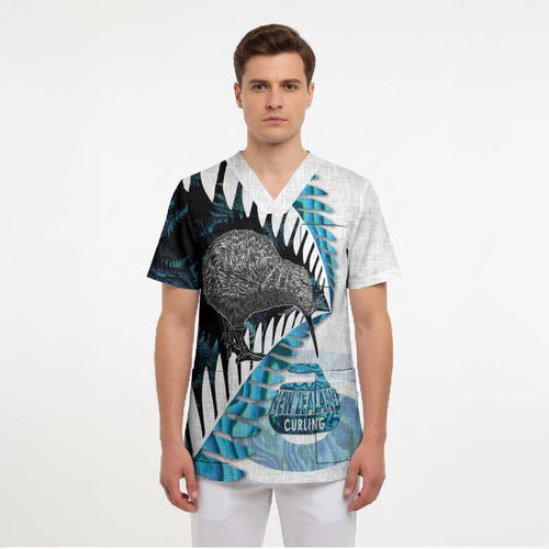New Zealand Silver Fern Curling Personalised Scrub Top Aotearoa Kiwi Ponga Paua Shell Version - Aussie Hoodie