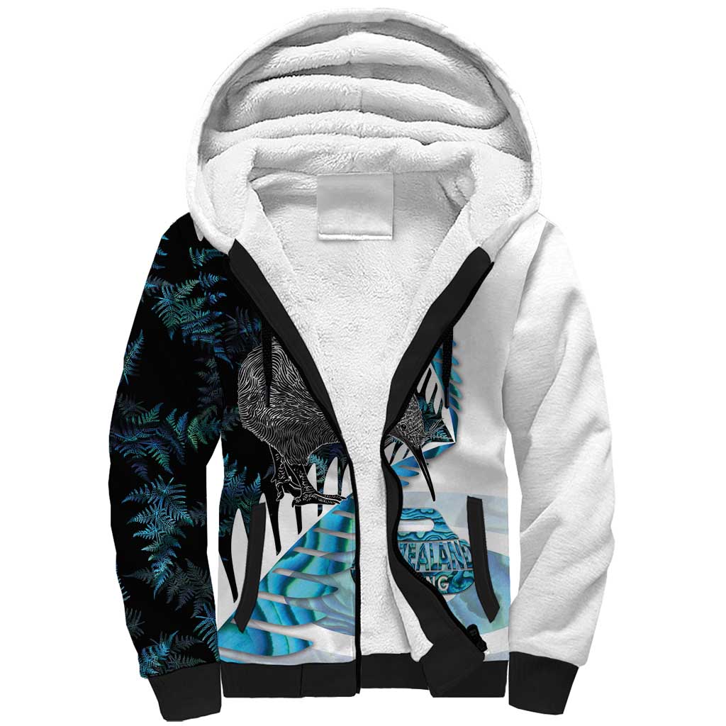 New Zealand Silver Fern Curling Personalised Sherpa Hoodie Aotearoa Kiwi Ponga Paua Shell Version - Aussie Hoodie