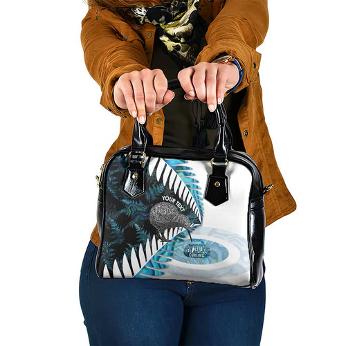 New Zealand Silver Fern Curling Personalised Shoulder Handbag Aotearoa Kiwi Ponga Paua Shell Version - Aussie Hoodie