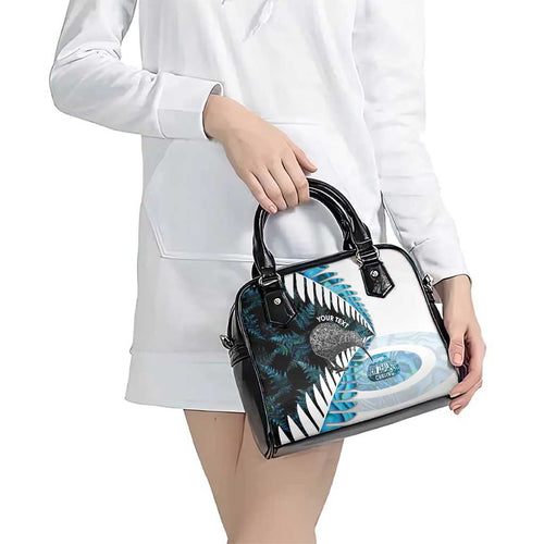 New Zealand Silver Fern Curling Personalised Shoulder Handbag Aotearoa Kiwi Ponga Paua Shell Version - Aussie Hoodie