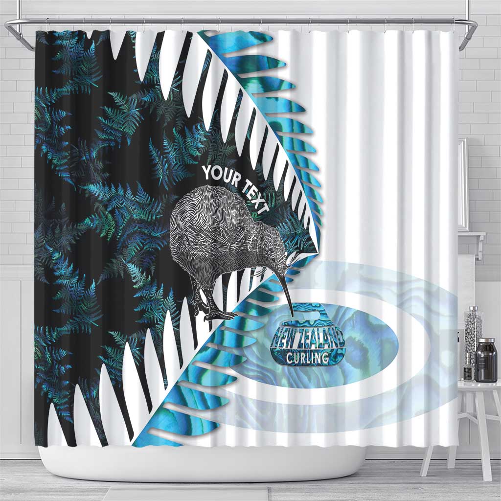New Zealand Silver Fern Curling Personalised Shower Curtain Aotearoa Kiwi Ponga Paua Shell Version - Aussie Hoodie
