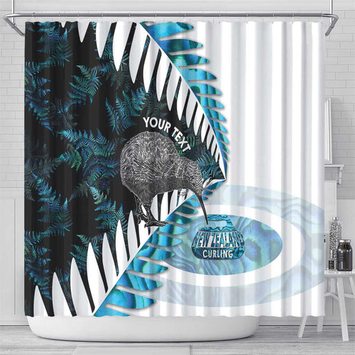 New Zealand Silver Fern Curling Personalised Shower Curtain Aotearoa Kiwi Ponga Paua Shell Version - Aussie Hoodie