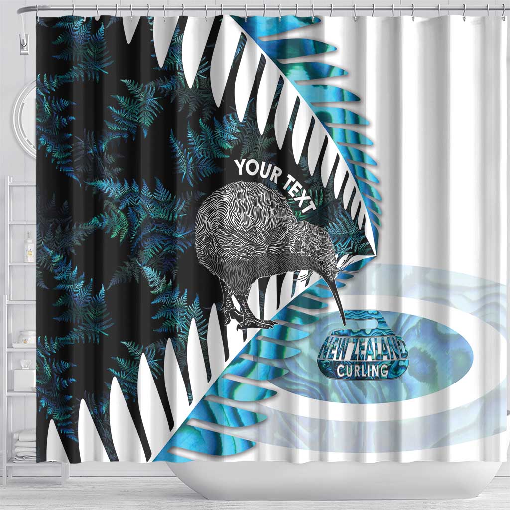 New Zealand Silver Fern Curling Personalised Shower Curtain Aotearoa Kiwi Ponga Paua Shell Version - Aussie Hoodie