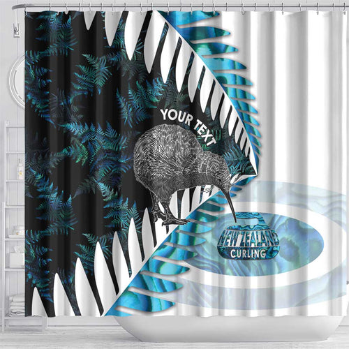 New Zealand Silver Fern Curling Personalised Shower Curtain Aotearoa Kiwi Ponga Paua Shell Version - Aussie Hoodie
