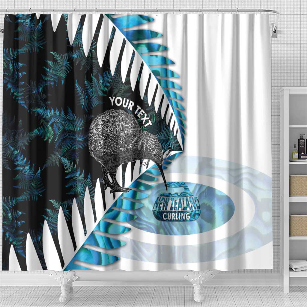 New Zealand Silver Fern Curling Personalised Shower Curtain Aotearoa Kiwi Ponga Paua Shell Version - Aussie Hoodie