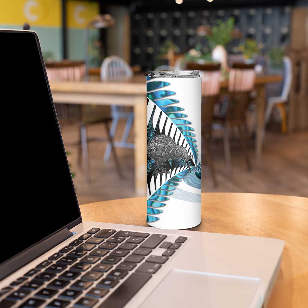 New Zealand Silver Fern Curling Personalised Skinny Tumbler Aotearoa Kiwi Ponga Paua Shell Version - Aussie Hoodie