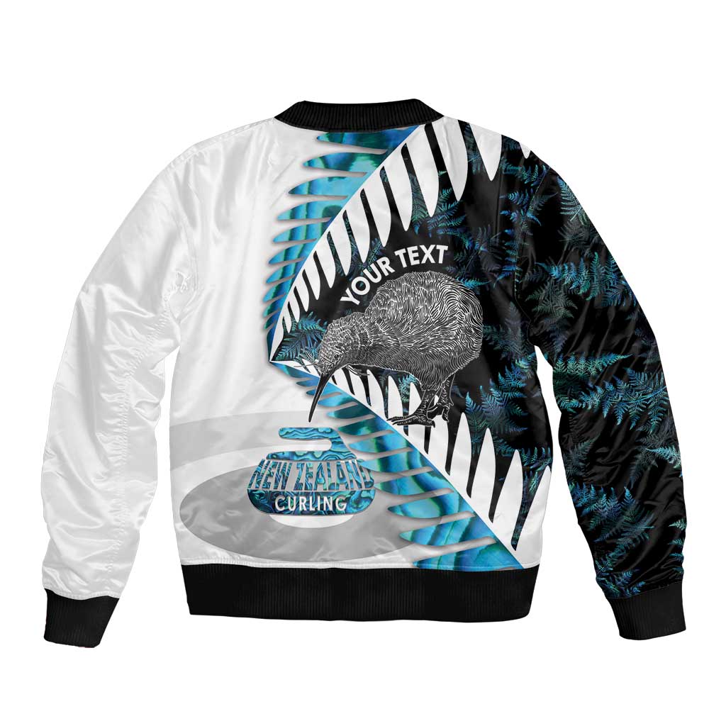 New Zealand Silver Fern Curling Personalised Sleeve Zip Bomber Jacket Aotearoa Kiwi Ponga Paua Shell Version - Aussie Hoodie