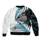 New Zealand Silver Fern Curling Personalised Sleeve Zip Bomber Jacket Aotearoa Kiwi Ponga Paua Shell Version - Aussie Hoodie