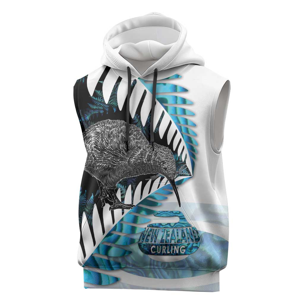 New Zealand Silver Fern Curling Personalised Sleeveless Hoodie Aotearoa Kiwi Ponga Paua Shell Version - Aussie Hoodie