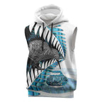 New Zealand Silver Fern Curling Personalised Sleeveless Hoodie Aotearoa Kiwi Ponga Paua Shell Version - Aussie Hoodie