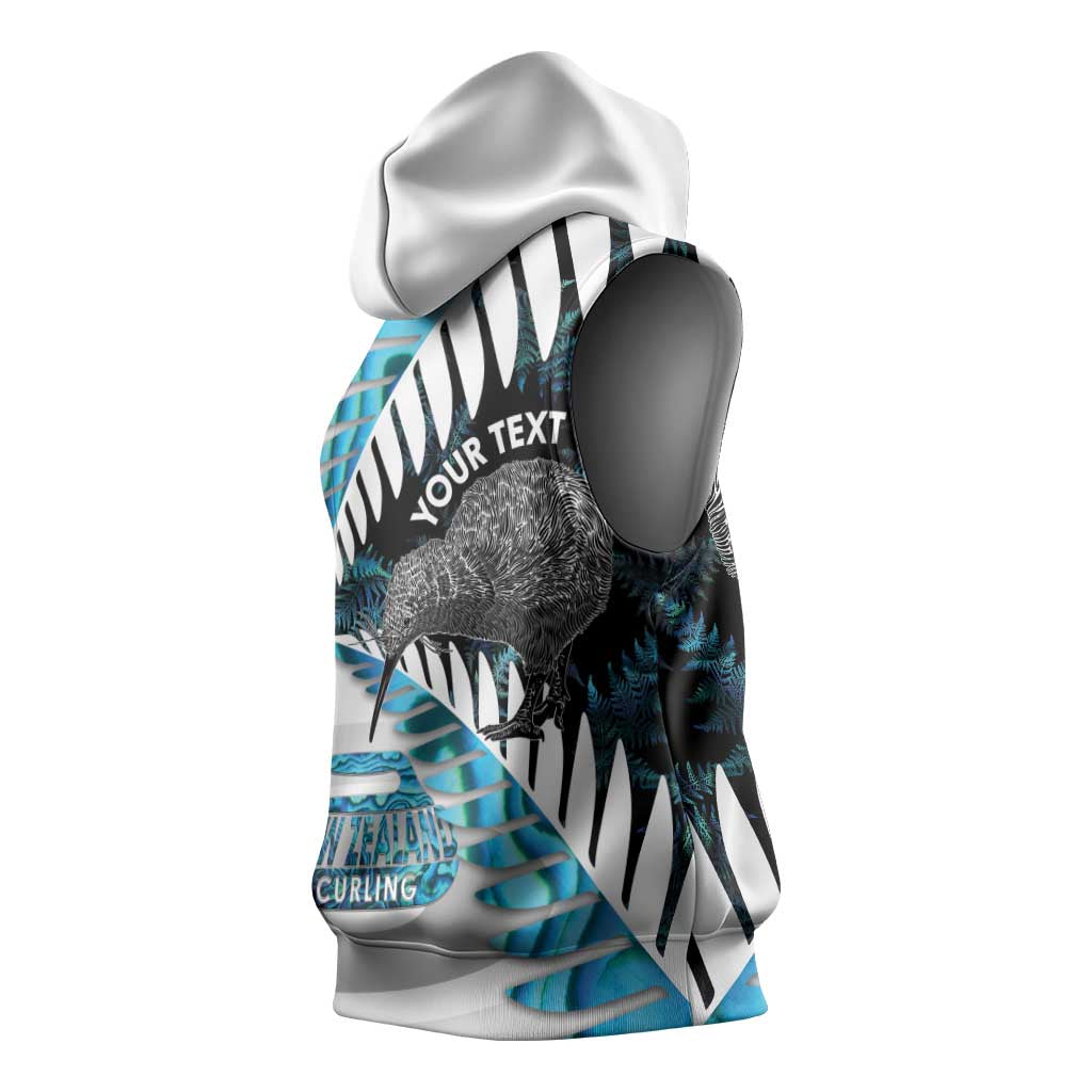 New Zealand Silver Fern Curling Personalised Sleeveless Hoodie Aotearoa Kiwi Ponga Paua Shell Version - Aussie Hoodie