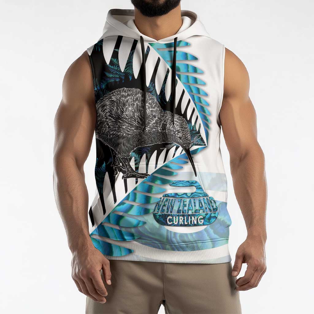 New Zealand Silver Fern Curling Personalised Sleeveless Hoodie Aotearoa Kiwi Ponga Paua Shell Version - Aussie Hoodie