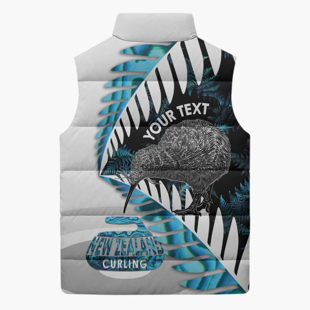 New Zealand Silver Fern Curling Personalised Sleeveless Puffer Jacket Aotearoa Kiwi Ponga Paua Shell Version - Aussie Hoodie