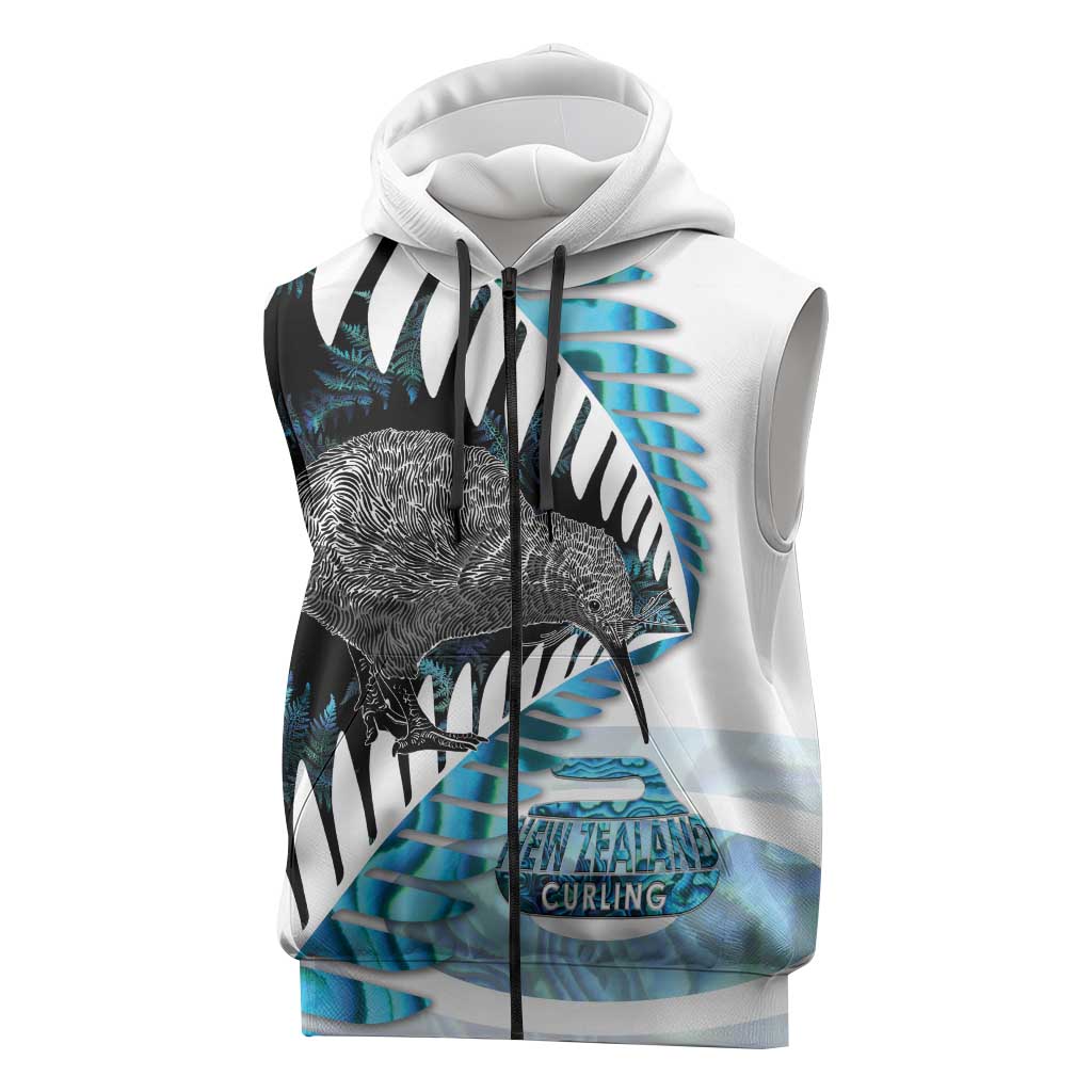 New Zealand Silver Fern Curling Personalised Sleeveless Zip Hoodie Aotearoa Kiwi Ponga Paua Shell Version - Aussie Hoodie