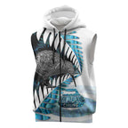 New Zealand Silver Fern Curling Personalised Sleeveless Zip Hoodie Aotearoa Kiwi Ponga Paua Shell Version - Aussie Hoodie