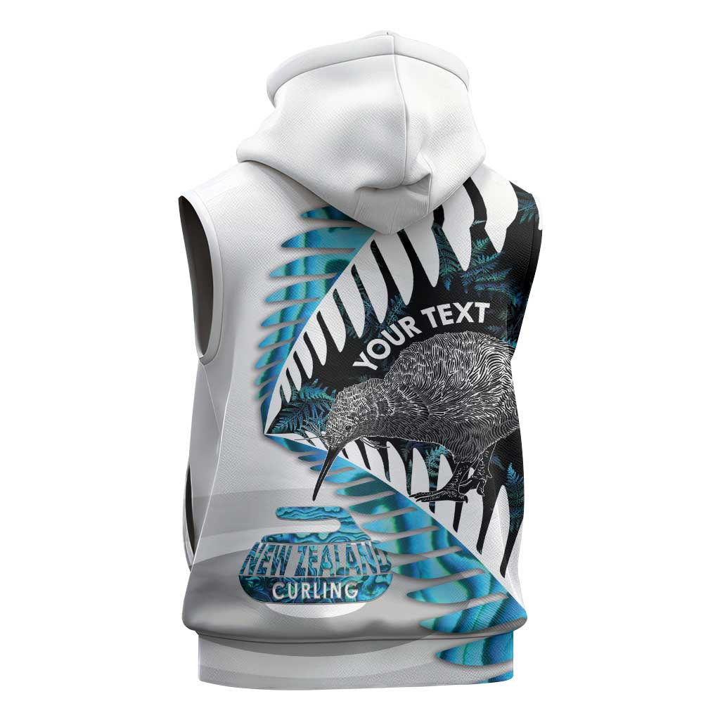 New Zealand Silver Fern Curling Personalised Sleeveless Zip Hoodie Aotearoa Kiwi Ponga Paua Shell Version - Aussie Hoodie