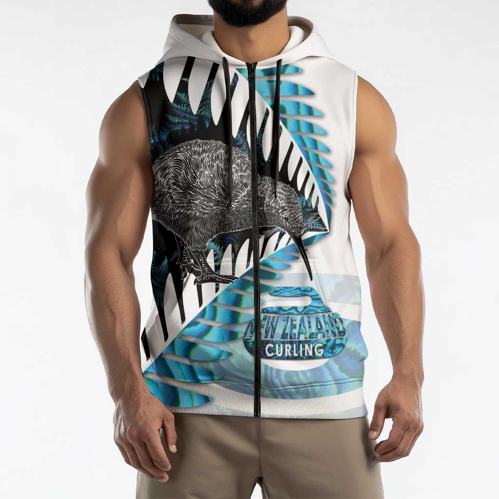 New Zealand Silver Fern Curling Personalised Sleeveless Zip Hoodie Aotearoa Kiwi Ponga Paua Shell Version - Aussie Hoodie